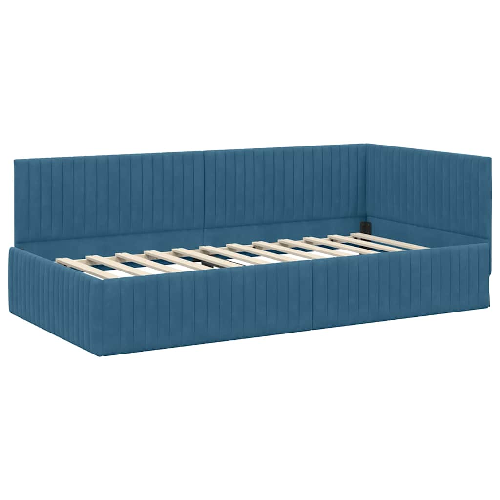 Cadre de lit d'angle avec tête de lit Bleu 100 x 200 cm Velours - XIOS