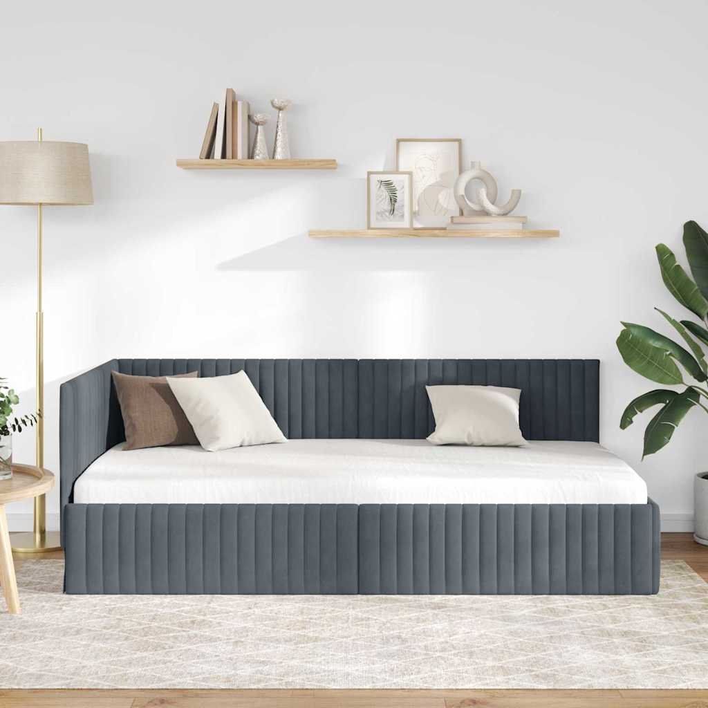 Cadre de lit d'angle Gris foncé 100 x 200 cm Velours - XIOS