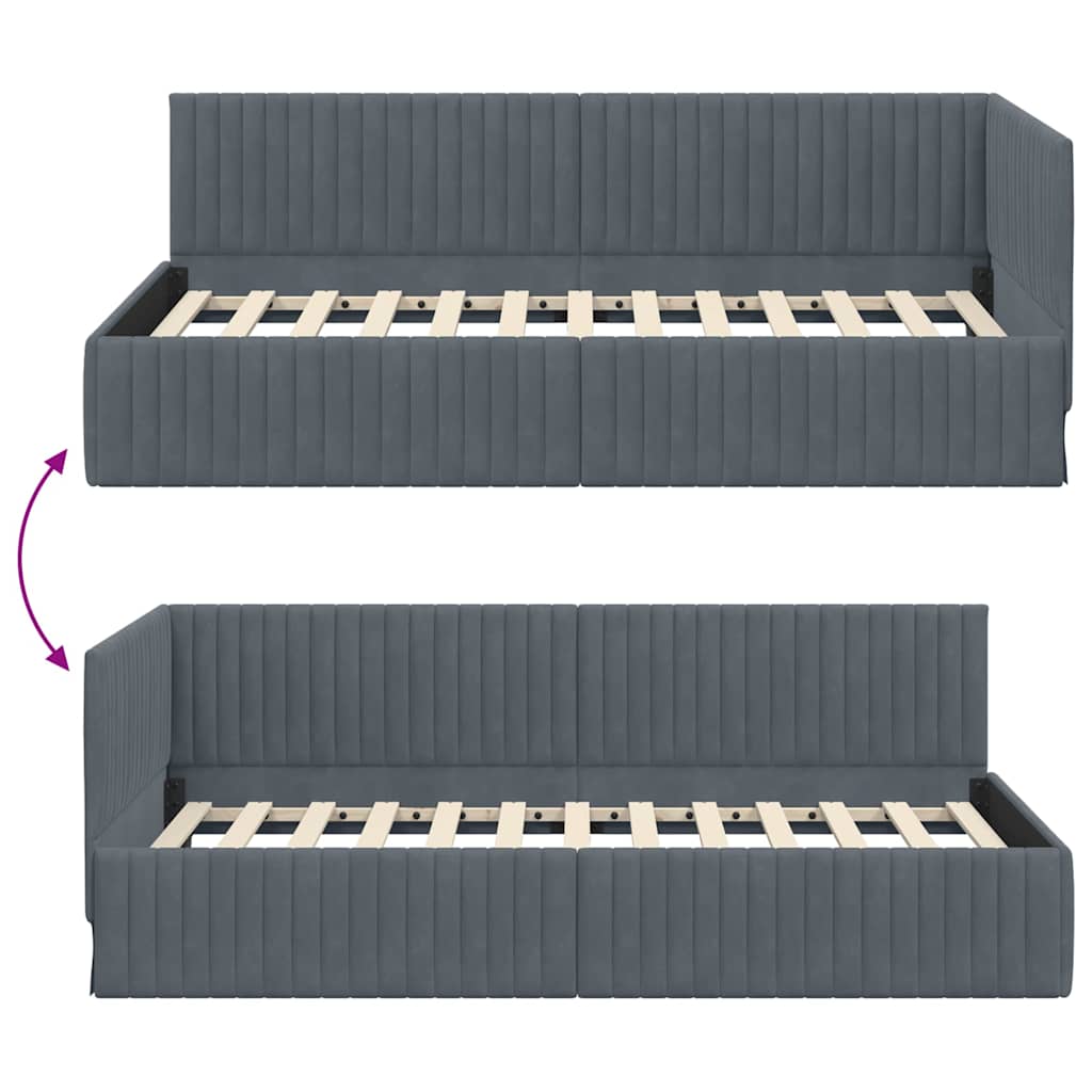 Cadre de lit d'angle Gris foncé 100 x 200 cm Velours - XIOS