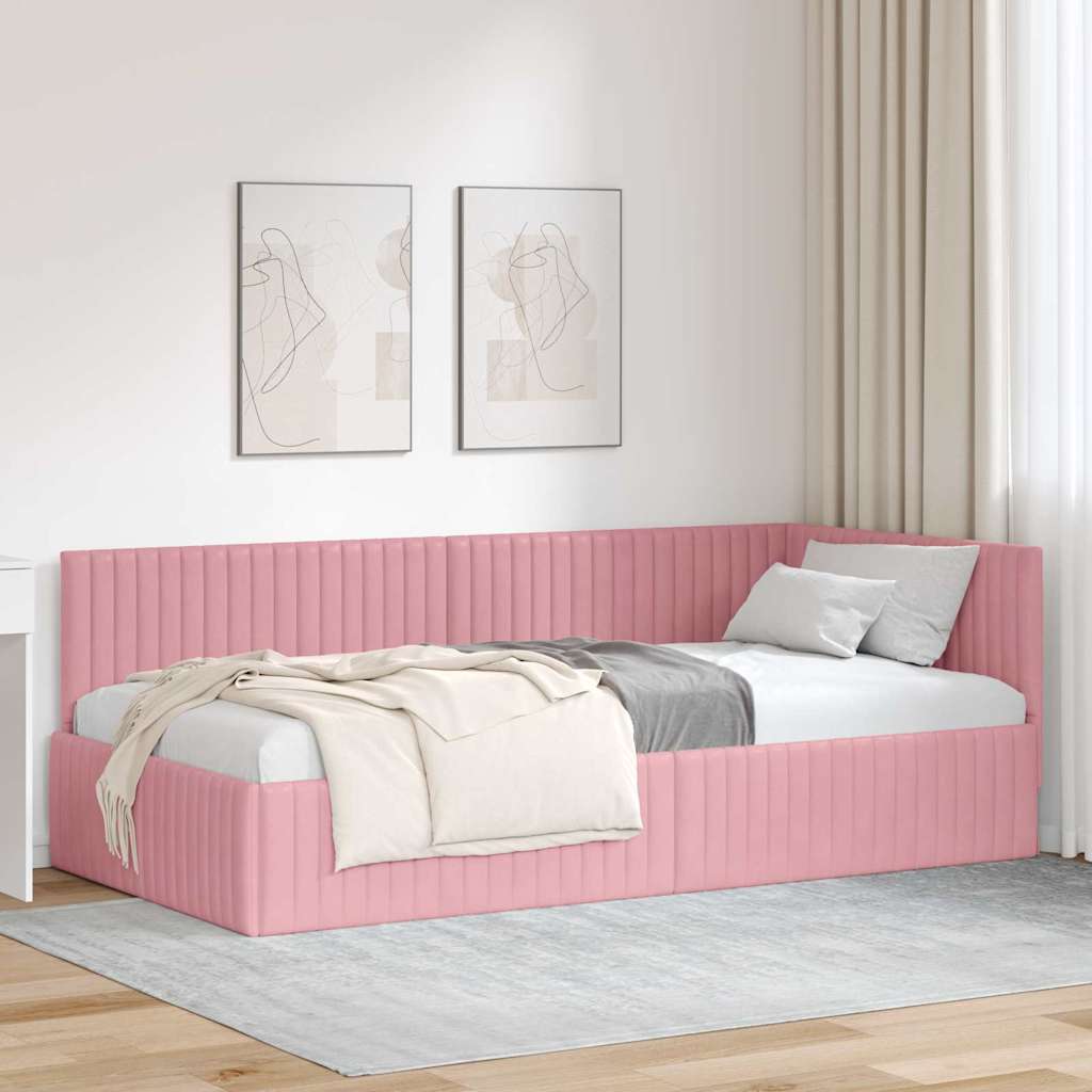 Cadre de lit d'angle avec tête de lit Rose 100 x 200 cm Velours - XIOS