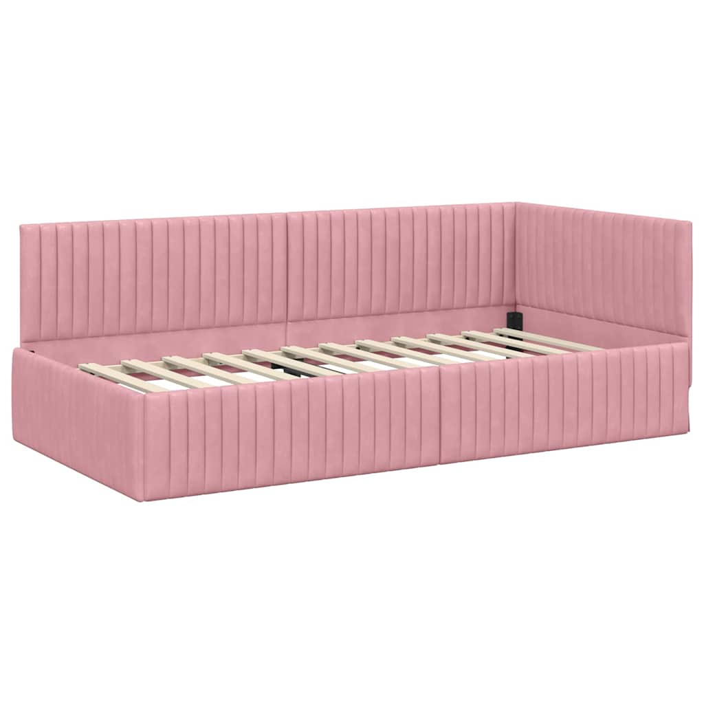 Cadre de lit d'angle avec tête de lit Rose 100 x 200 cm Velours - XIOS