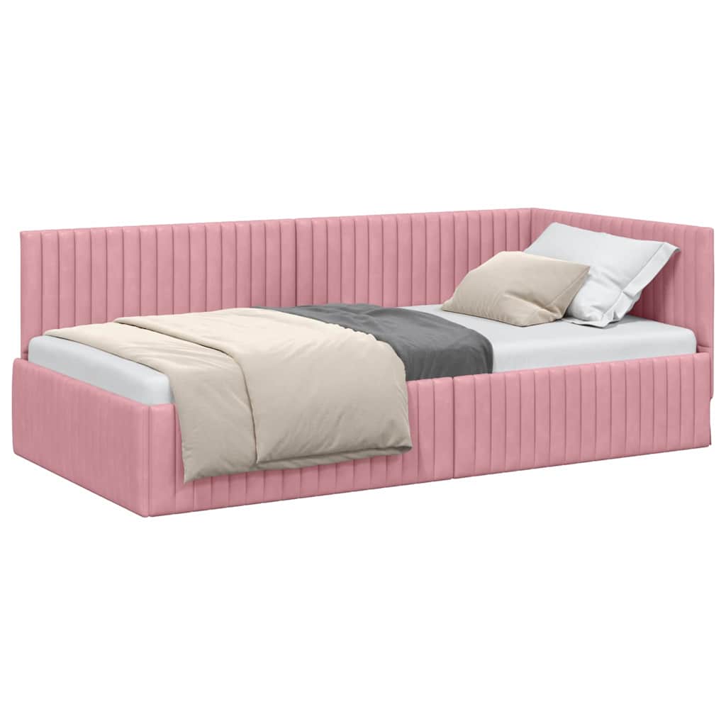 Cadre de lit d'angle avec tête de lit Rose 100 x 200 cm Velours - XIOS