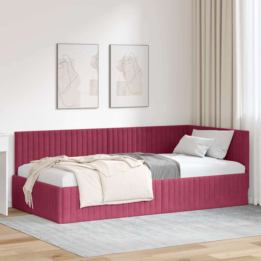 Cadre de lit d'angle Rouge bordeaux 100 x 200 cm Velours - XIOS