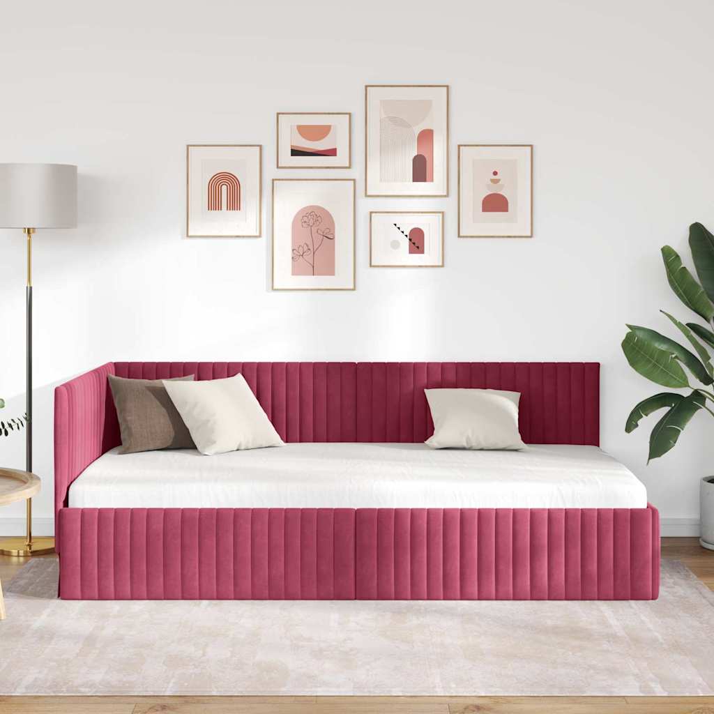 Cadre de lit d'angle Rouge bordeaux 100 x 200 cm Velours - XIOS