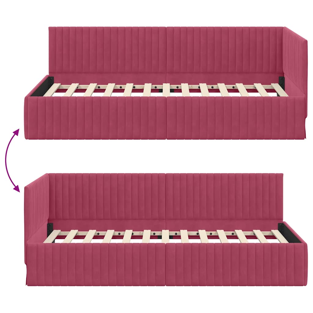 Cadre de lit d'angle Rouge bordeaux 100 x 200 cm Velours - XIOS