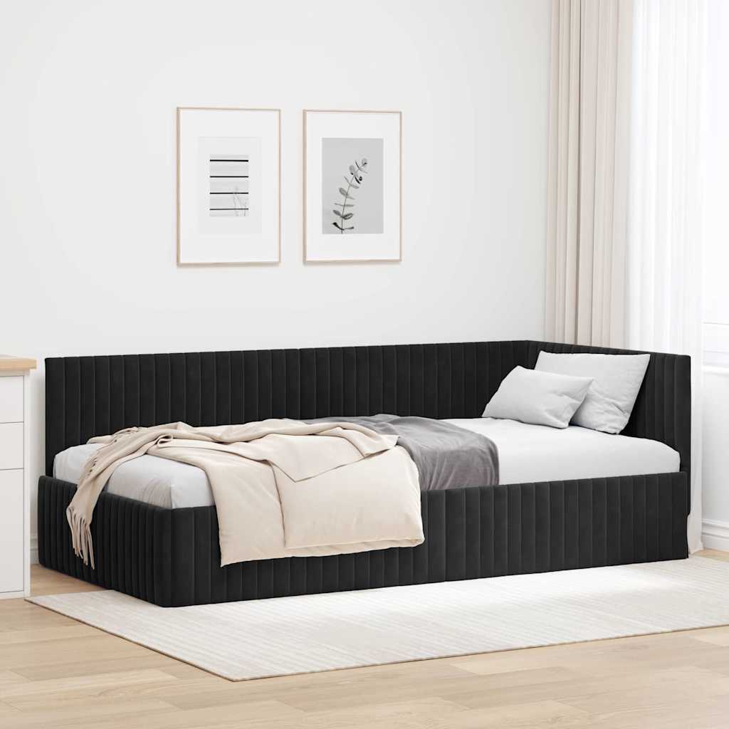 Cadre de lit d'angle avec tête de lit Noir 100 x 200 cm Velours - XIOS