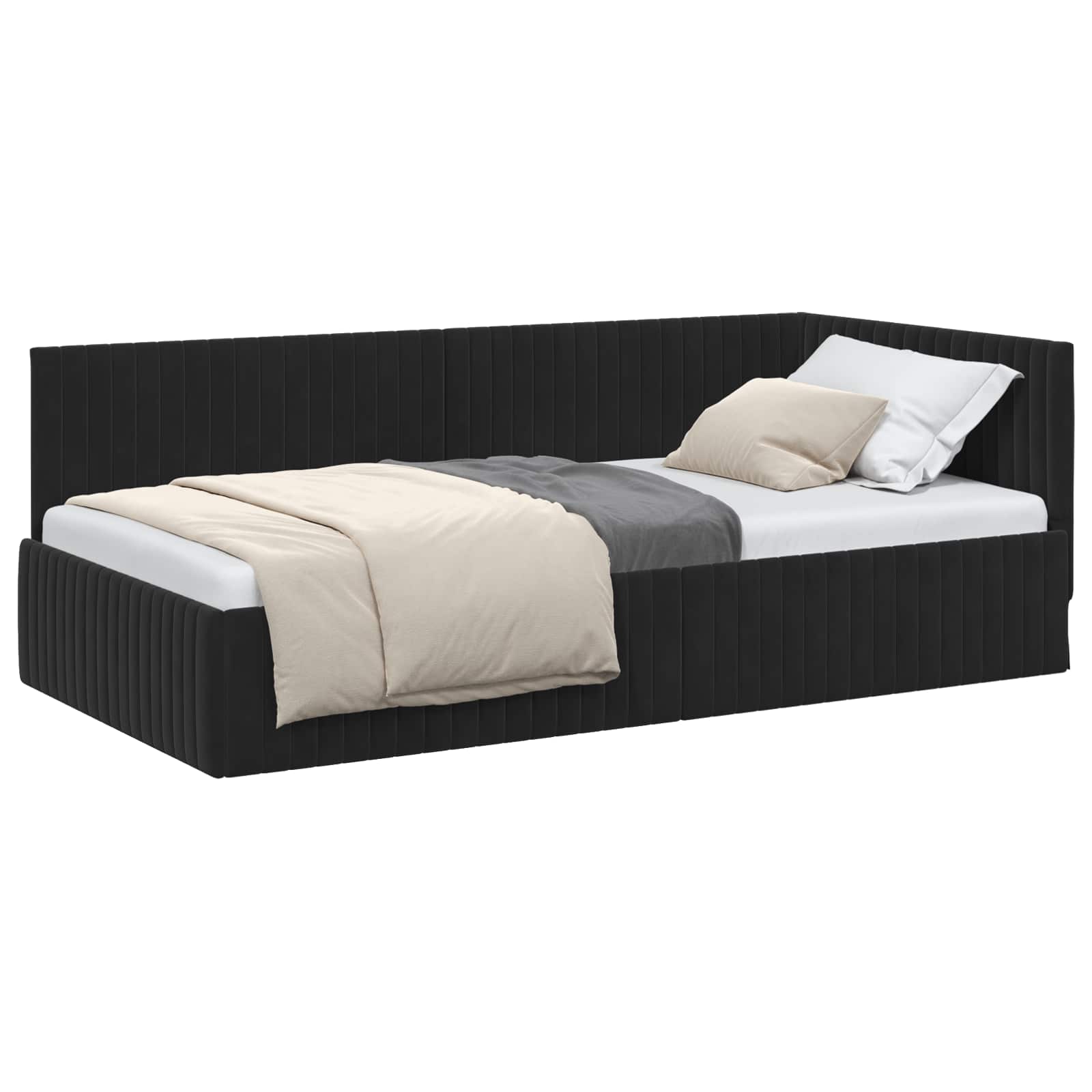 Cadre de lit d'angle Noir 100 cm x 200 cm Velours
