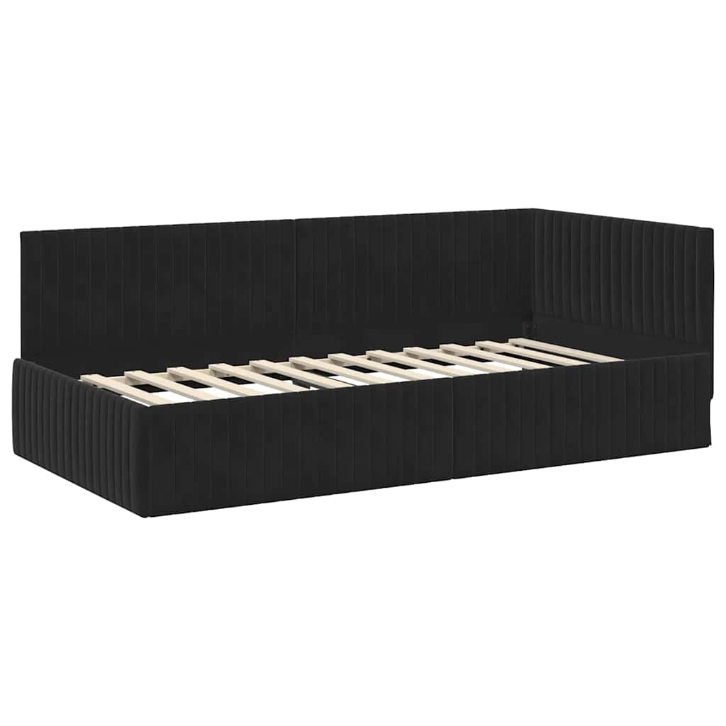 Cadre de lit d'angle avec tête de lit Noir 100 x 200 cm Velours - XIOS