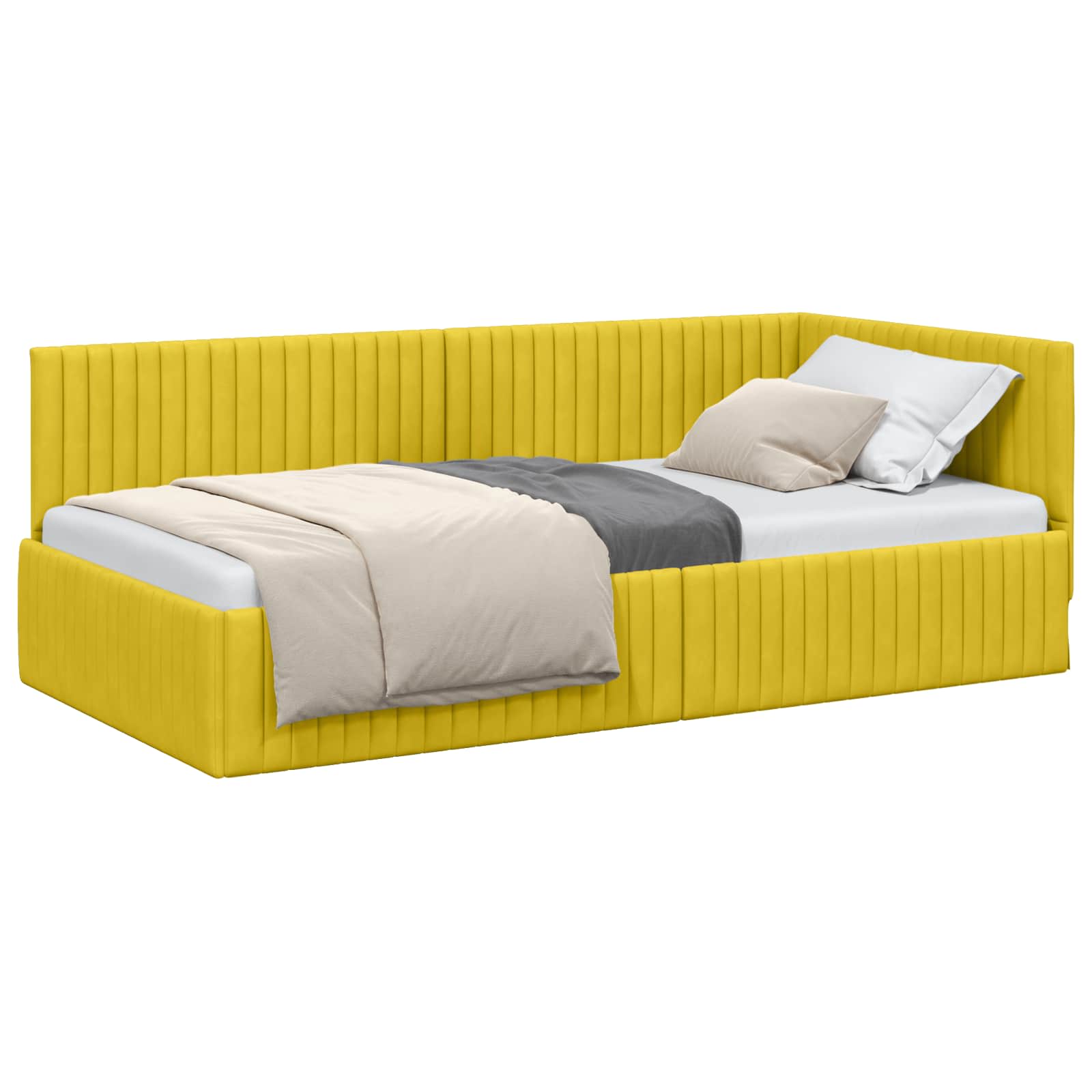 Cadre de lit d'angle Jaune 100 cm x 200 cm Velours - XIOS