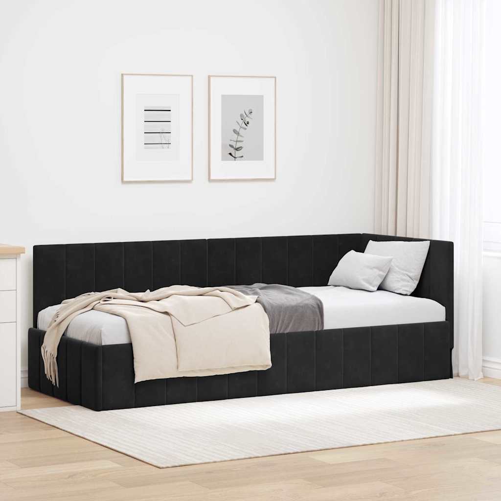 Cadre de lit d'angle Noir 80 cm x 200 cm Velours - XIOS