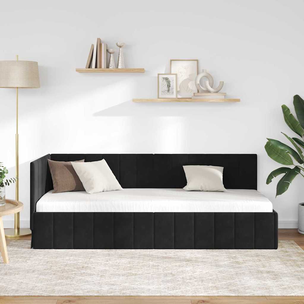 Cadre de lit d'angle Noir 80 cm x 200 cm Velours - XIOS