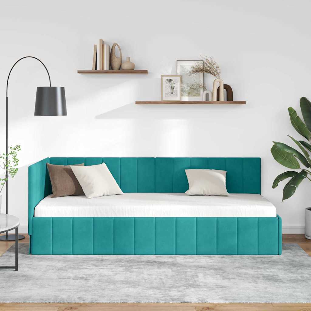 Cadre de lit d'angle Turquoise 80 cm x 200 cm Velours - XIOS
