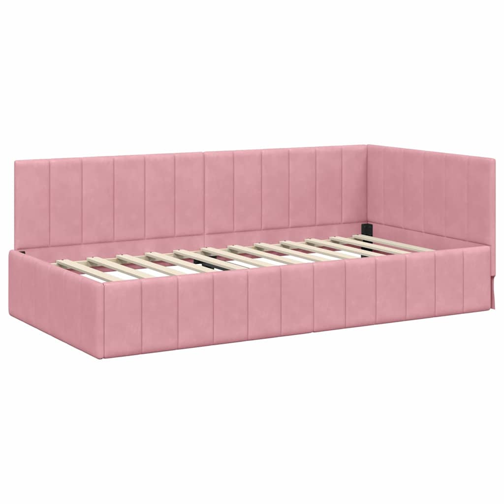Cadre de lit d'angle Rose 90 cm x 190 cm Velours