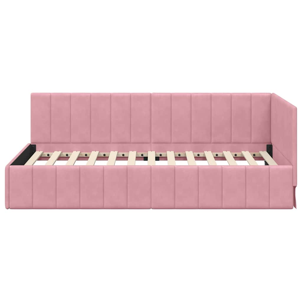 Cadre de lit d'angle Rose 90 cm x 190 cm Velours