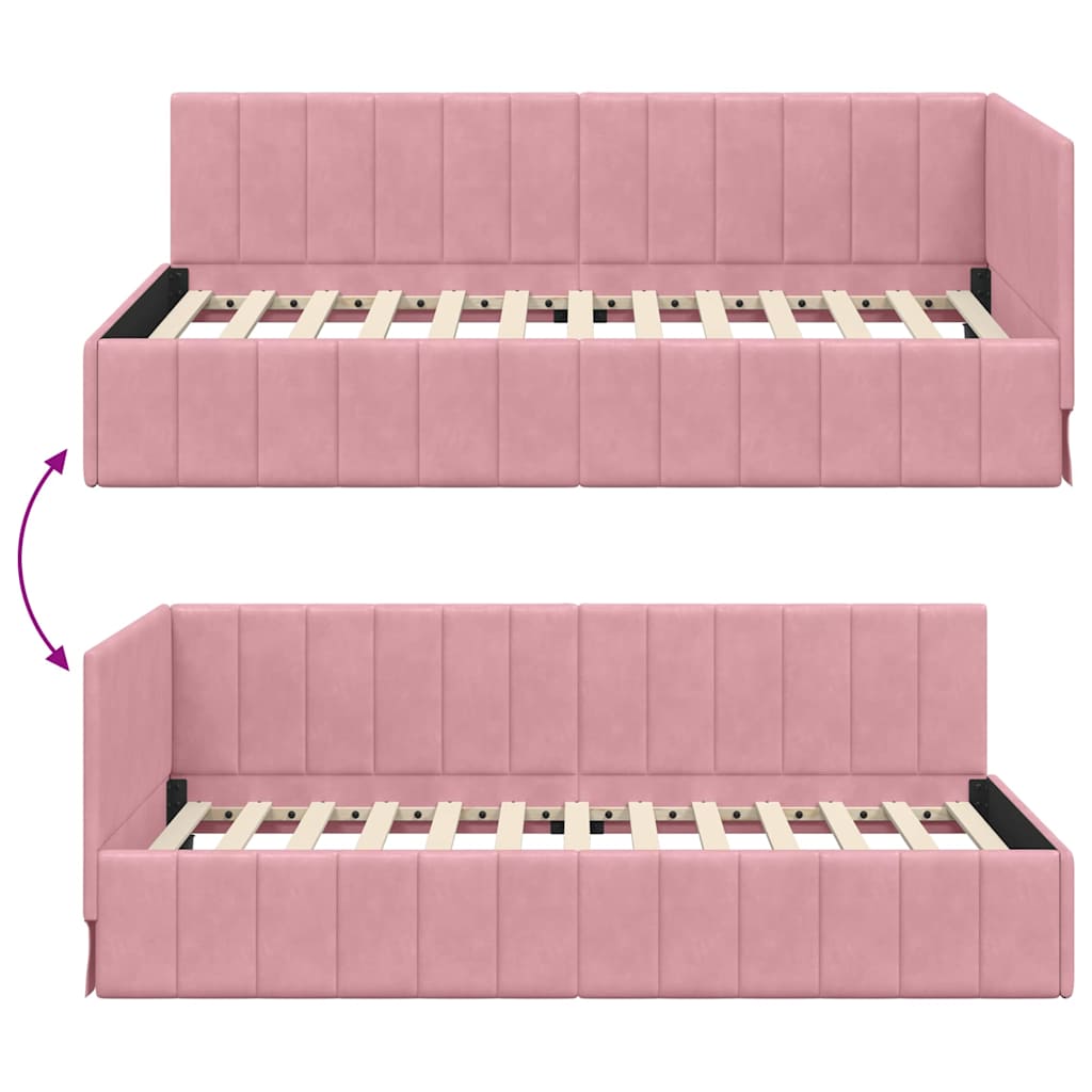 Cadre de lit d'angle Rose 90 cm x 190 cm Velours