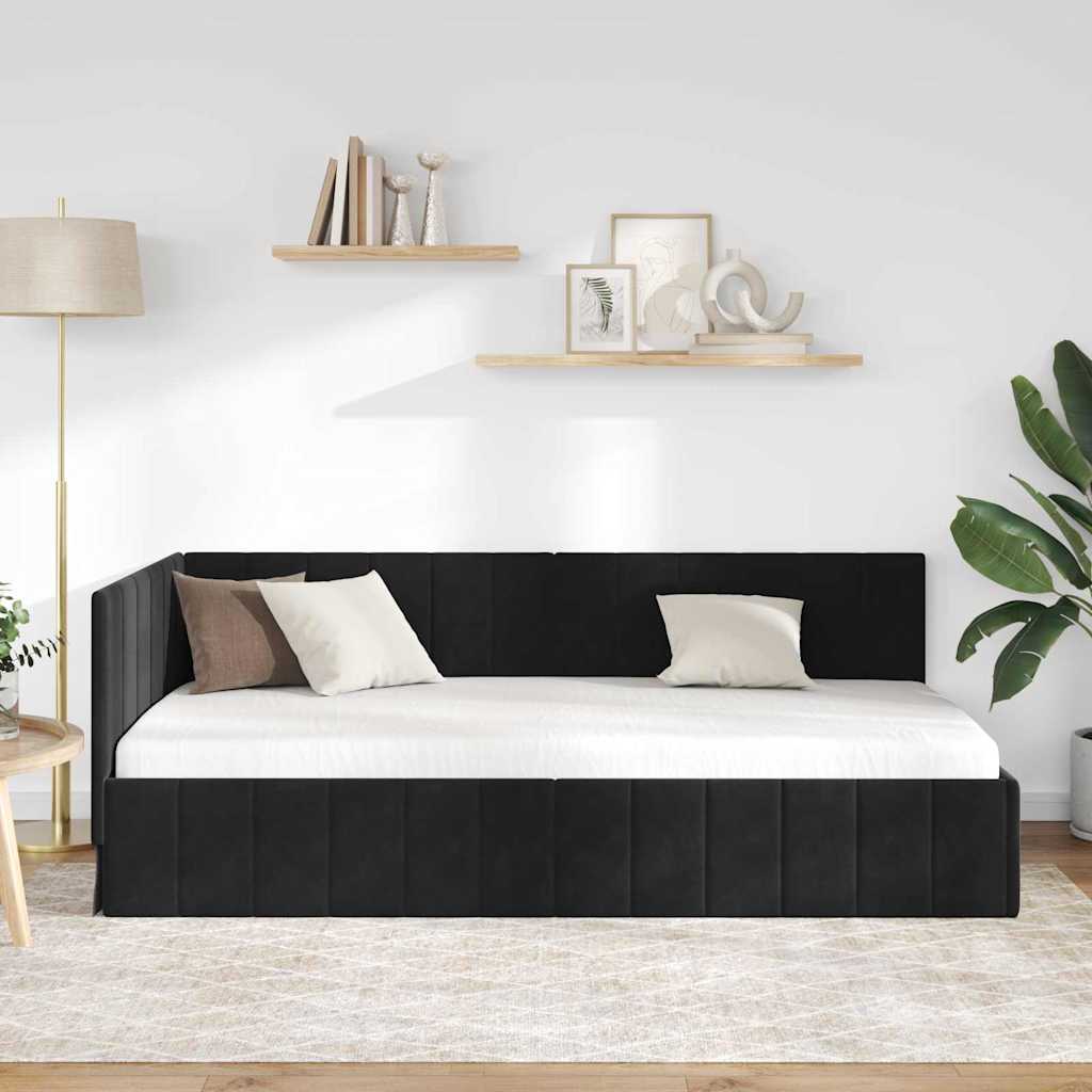 Cadre de lit d'angle Noir 90 cm x 190 cm Velours