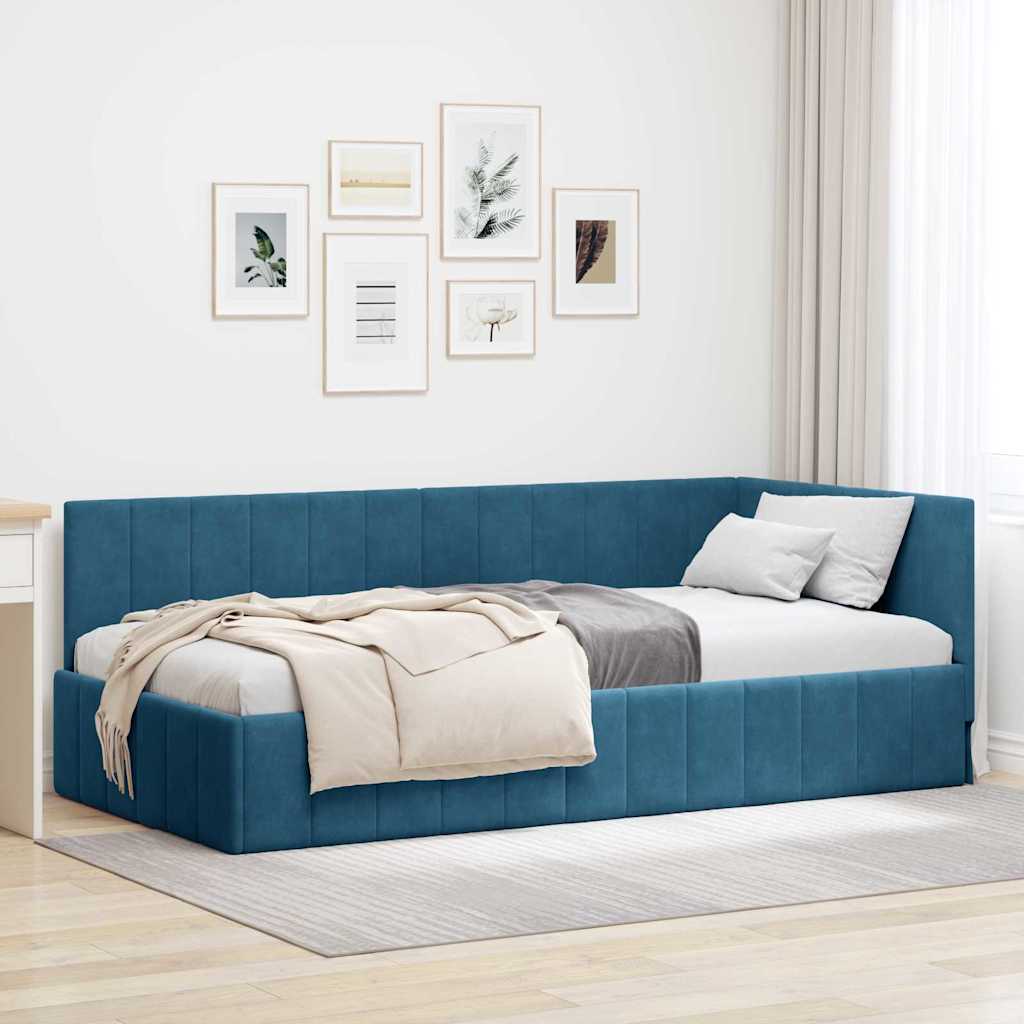 Cadre de lit d'angle Bleu 90 cm x 200 cm Velours - XIOS