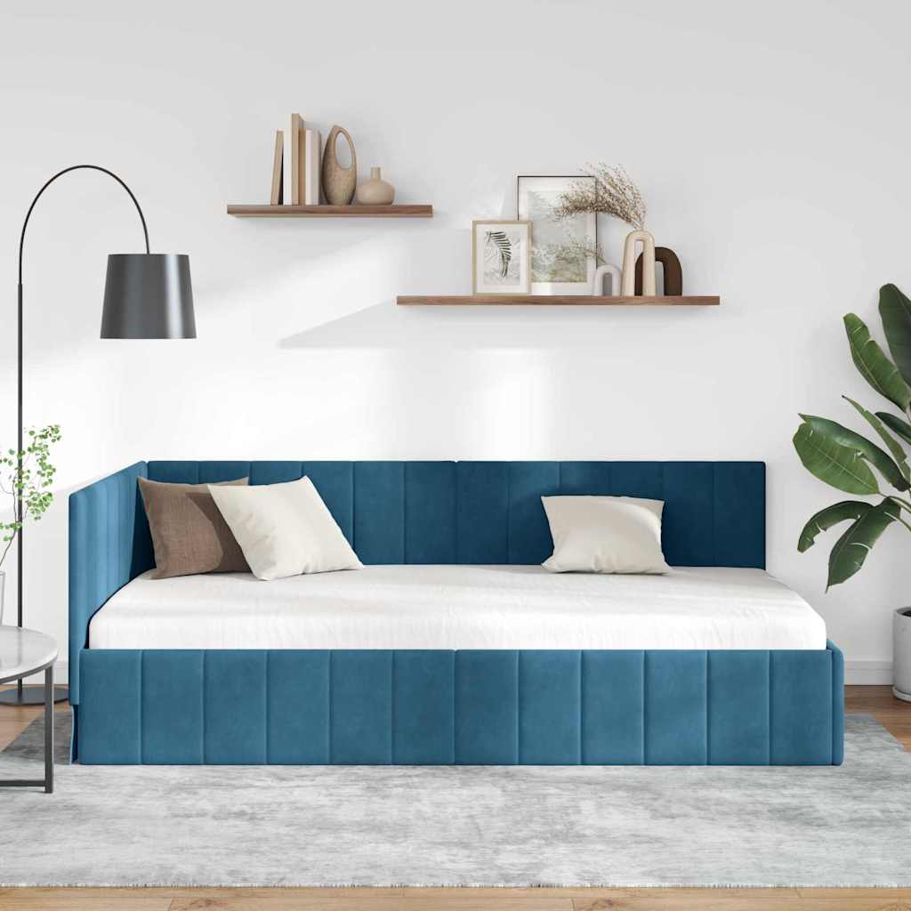 Cadre de lit d'angle Bleu 90 cm x 200 cm Velours - XIOS