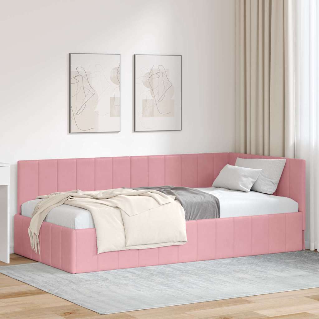 Cadre de lit d'angle Rose 90 cm x 200 cm Velours