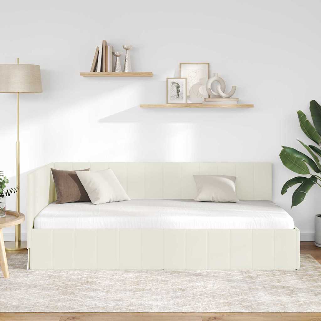 Cadre de lit d'angle Crème 90 cm x 200 cm Velours