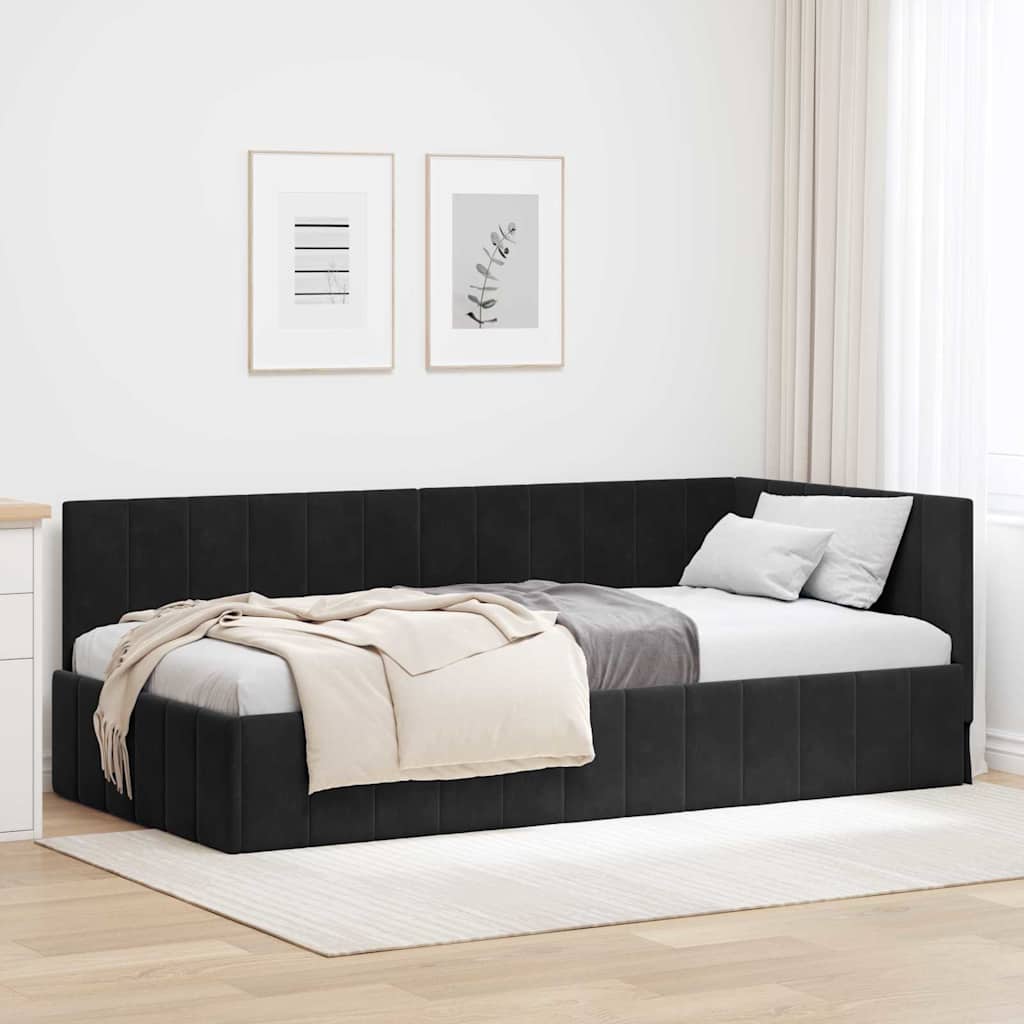 Cadre de lit d'angle Noir 100 cm x 200 cm Velours - XIOS