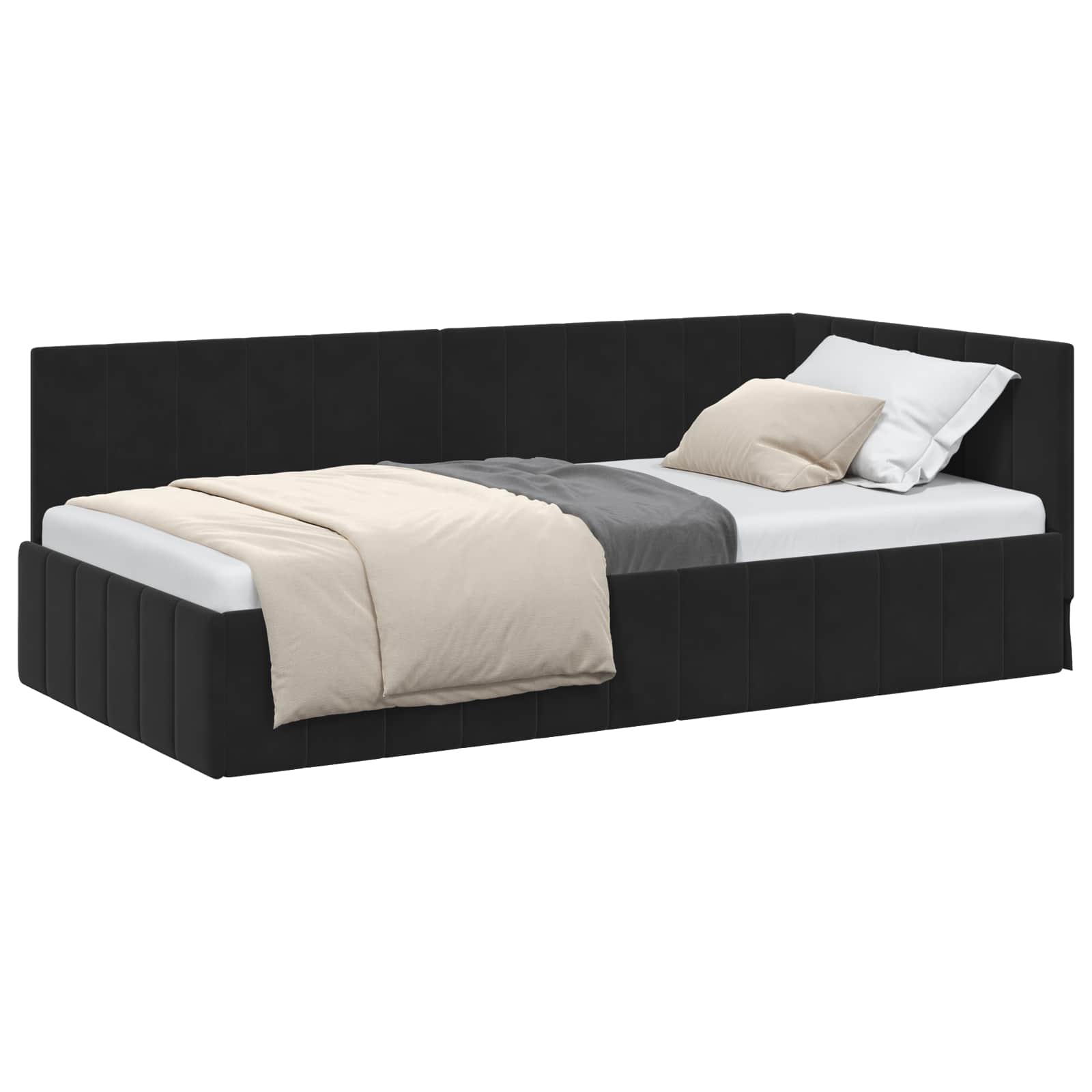 Cadre de lit d'angle Noir 100 cm x 200 cm Velours - XIOS