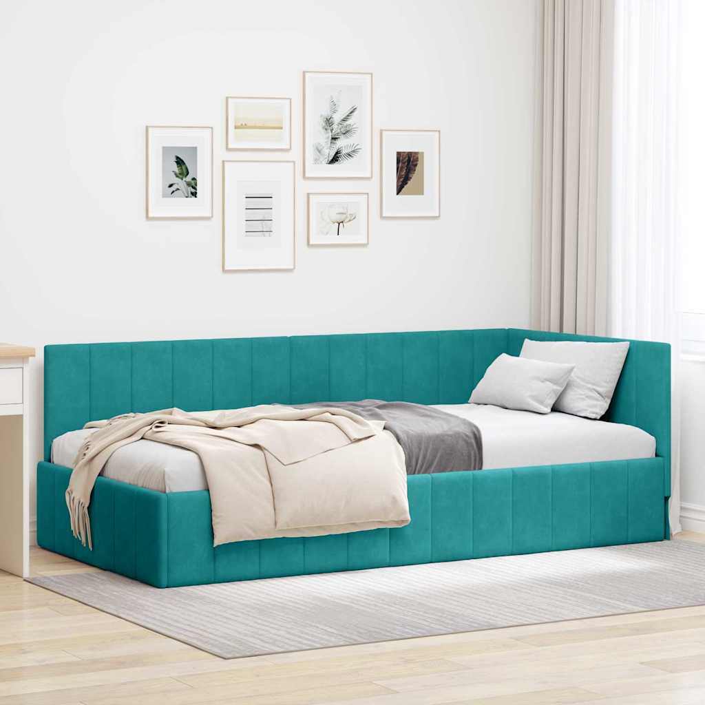 Cadre de lit d'angle Turquoise 100 cm x 200 cm Velours - XIOS