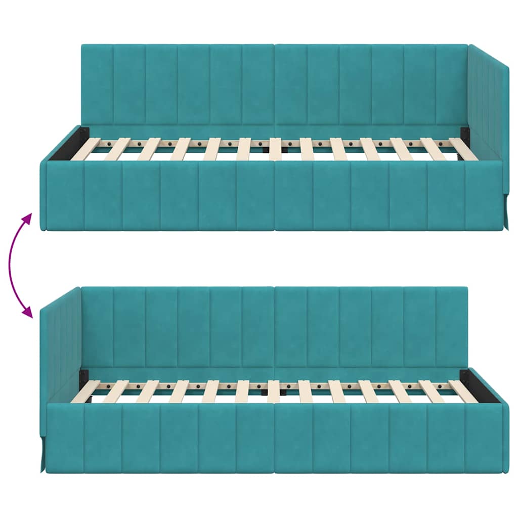 Cadre de lit d'angle Turquoise 100 cm x 200 cm Velours - XIOS