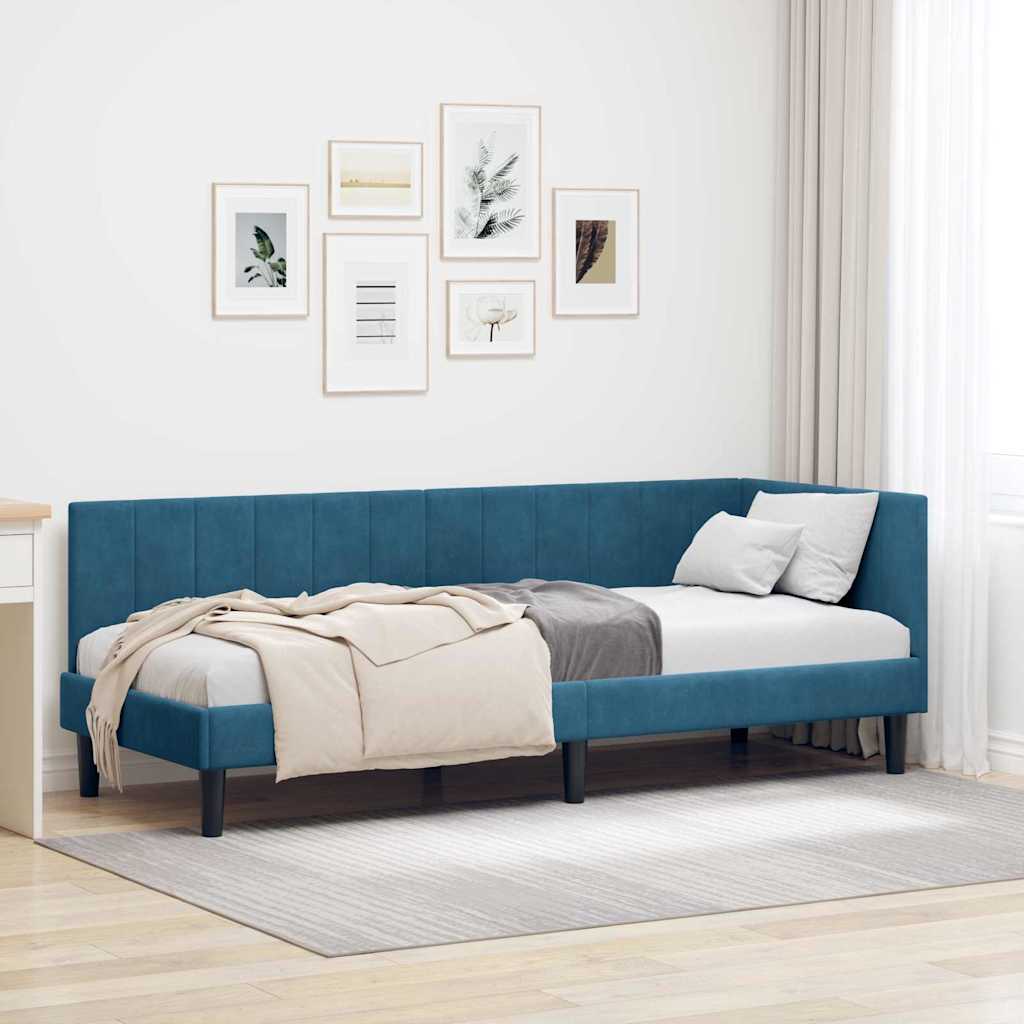 Cadre de lit d'angle avec tête de lit Bleu 80 x 200 cm Velours - XIOS