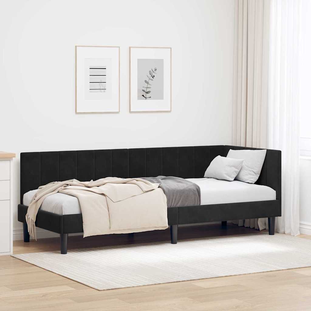Cadre de lit d'angle avec tête de lit Noir 80 x 200 cm Velours - XIOS