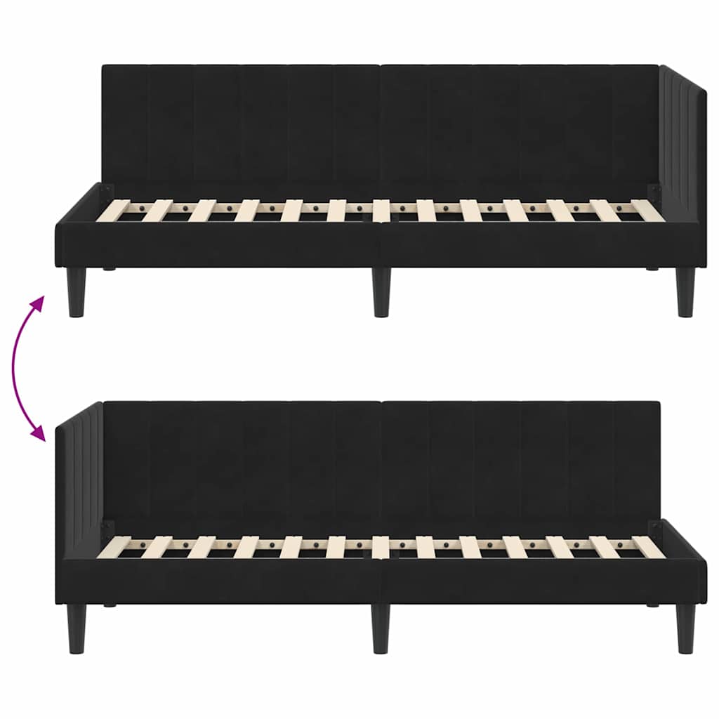 Cadre de lit d'angle avec tête de lit Noir 80 x 200 cm Velours - XIOS