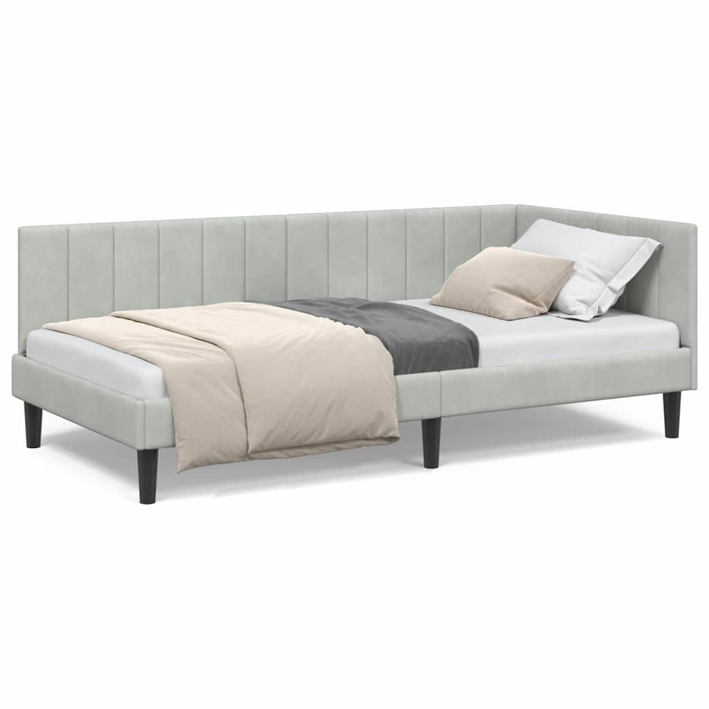Cadre de lit d'angle Gris clair 90 x 190 cm Velours - XIOS