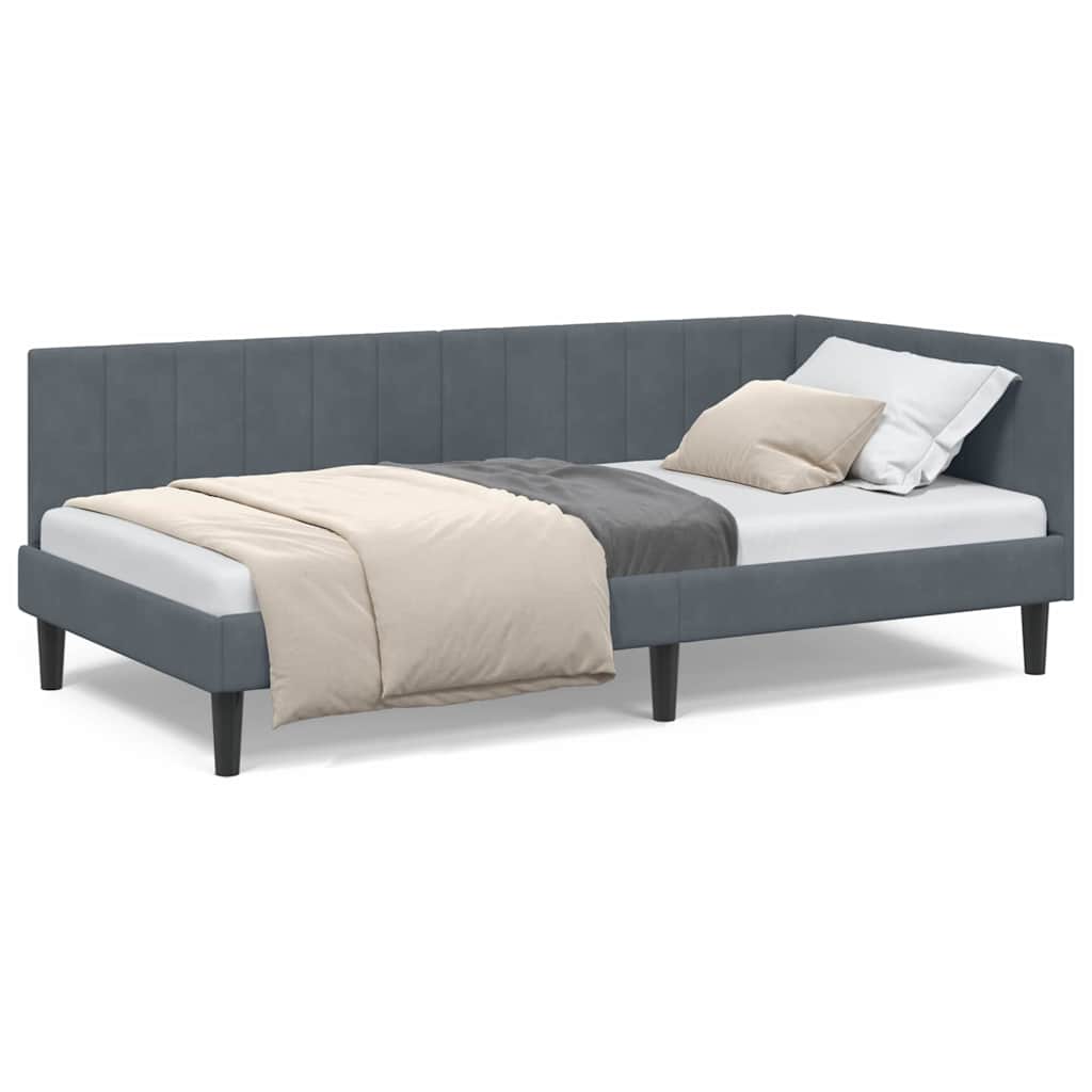 Cadre de lit d'angle Gris foncé 90 x 190 cm Velours - XIOS