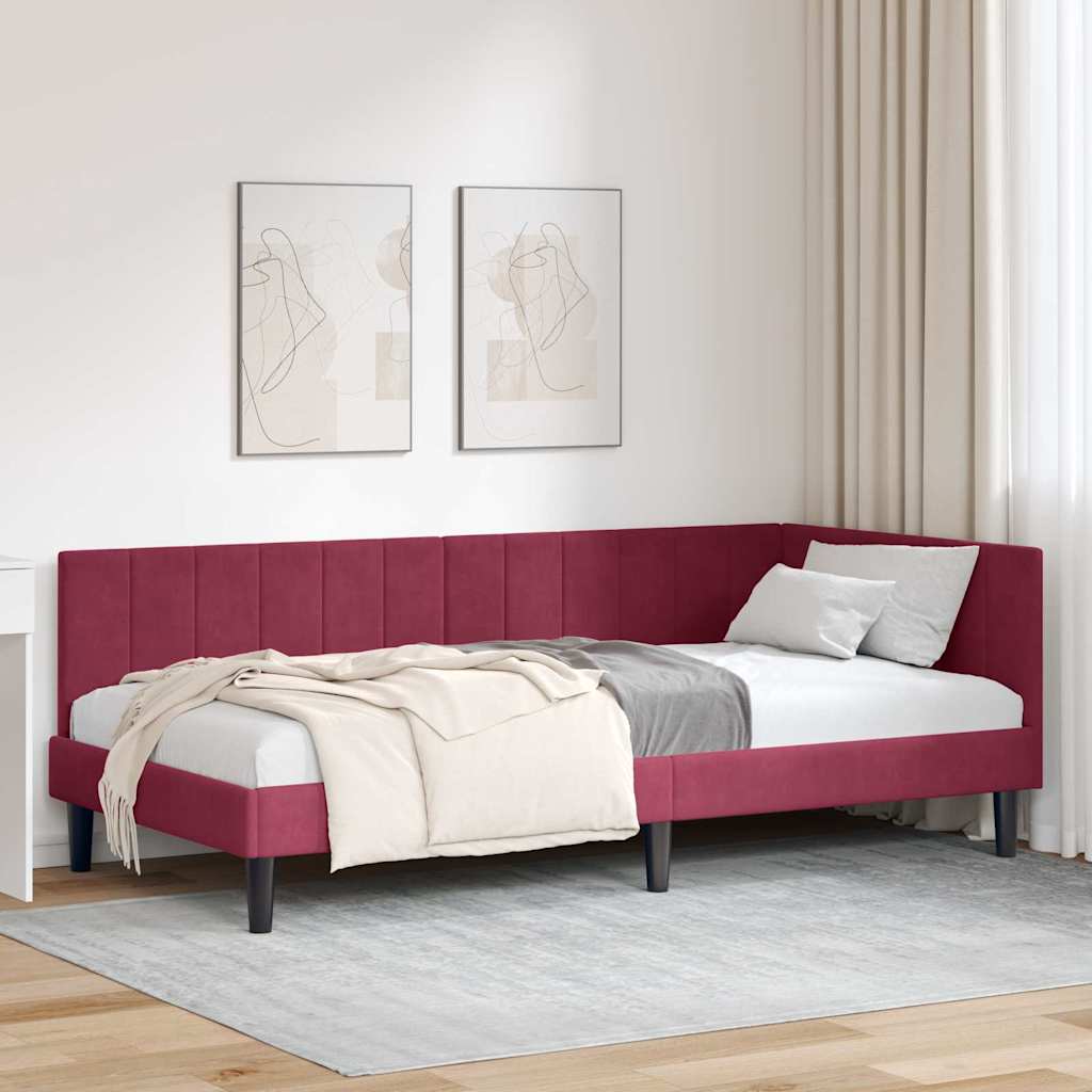 Cadre de lit d'angle Rouge bordeaux 90 x 190 cm Velours - XIOS