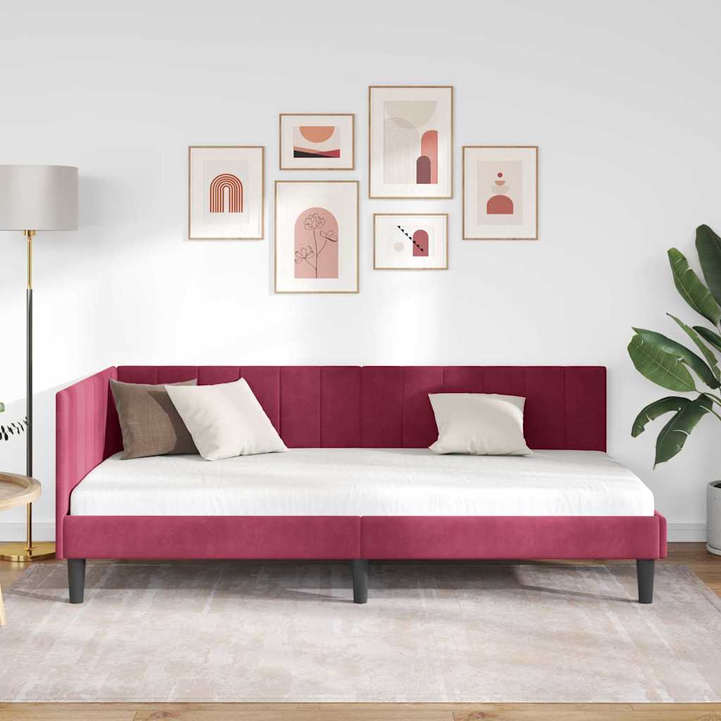 Cadre de lit d'angle Rouge bordeaux 90 x 190 cm Velours - XIOS