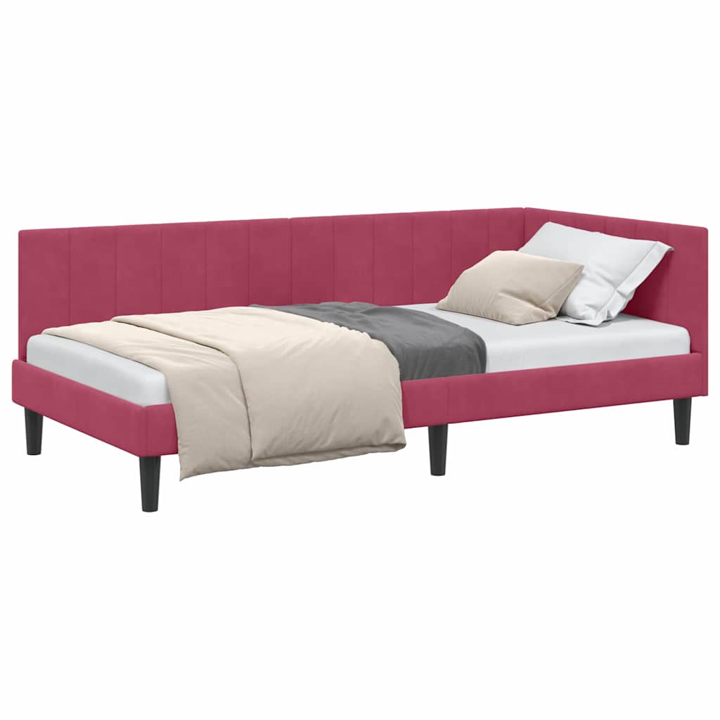 Cadre de lit d'angle Rouge bordeaux 90 x 190 cm Velours - XIOS
