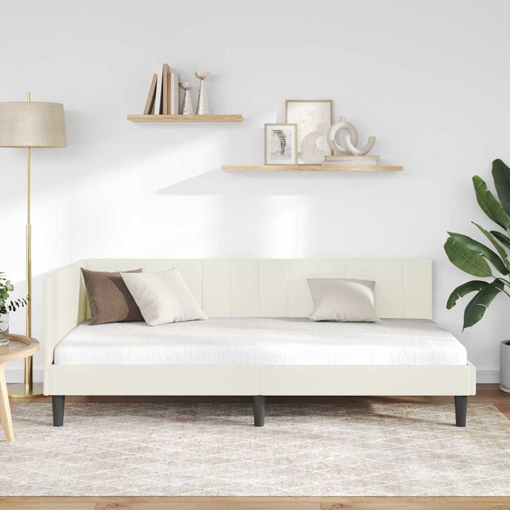 Cadre de lit d'angle Crème 90 cm x 190 cm Velours