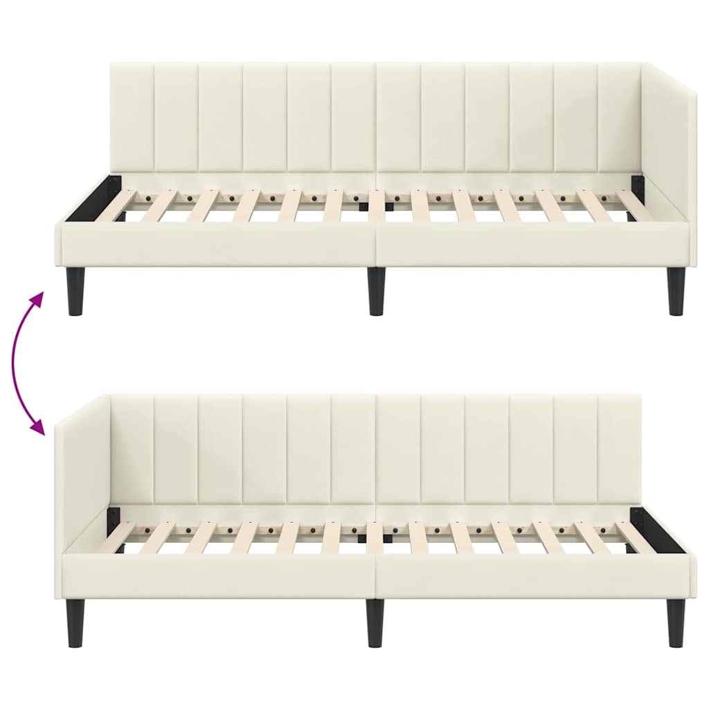 Cadre de lit d'angle Crème 90 cm x 190 cm Velours