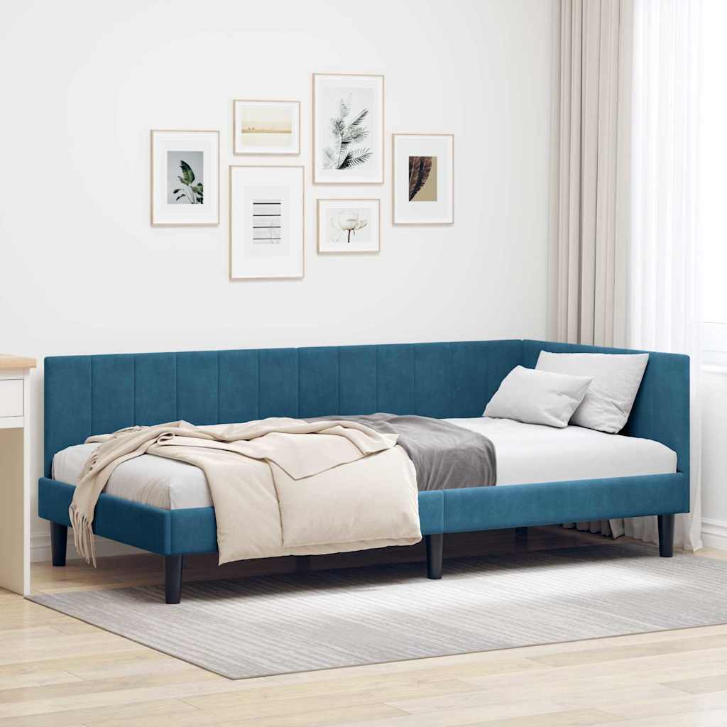 Cadre de lit d'angle avec tête de lit Bleu 90 x 200 cm Velours - XIOS