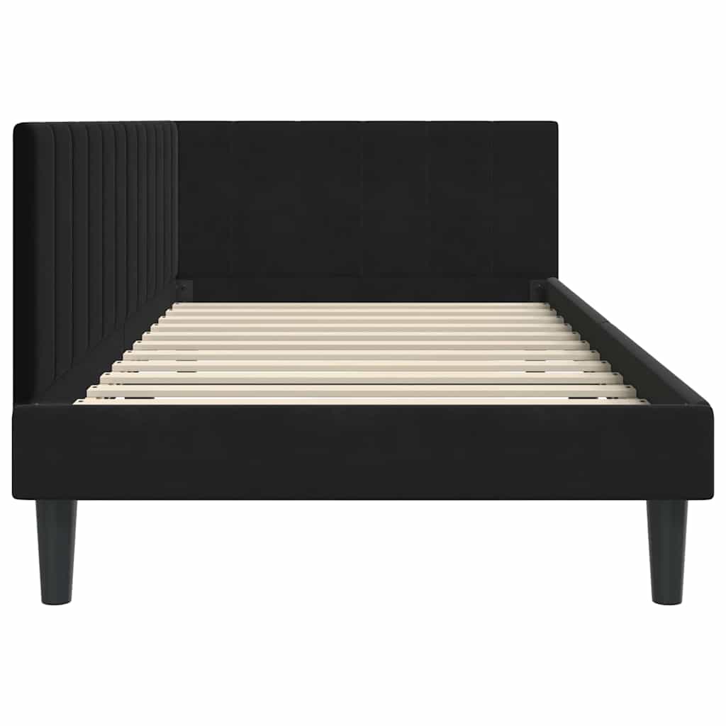 Cadre de lit d'angle avec tête de lit Noir 90 x 200 cm Velours - XIOS