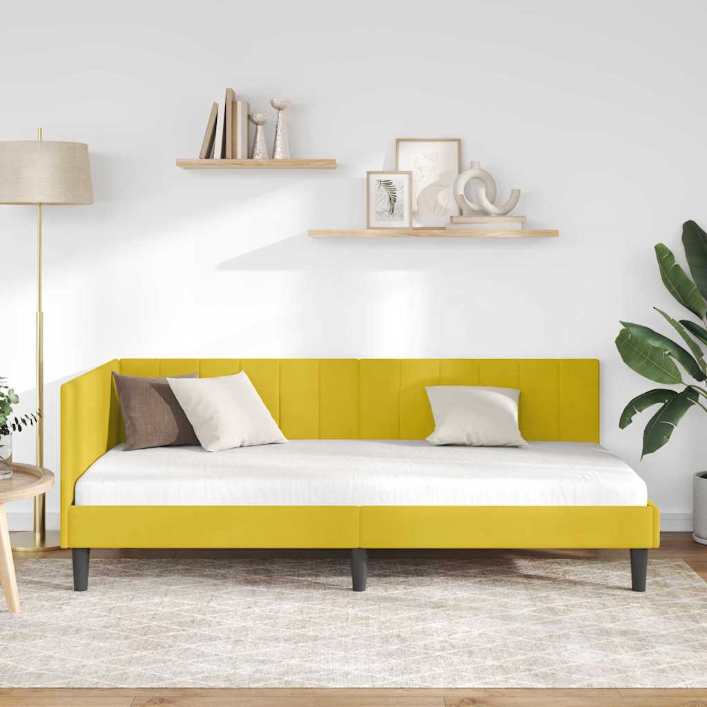 Cadre de lit d'angle avec tête de lit Jaune 90 x 200 cm Velours - XIOS