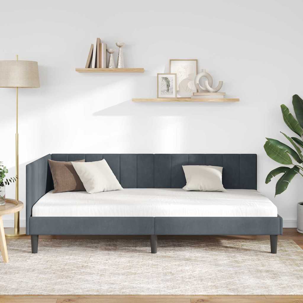 Cadre de lit d'angle Gris foncé 100 x 200 cm Velours - XIOS