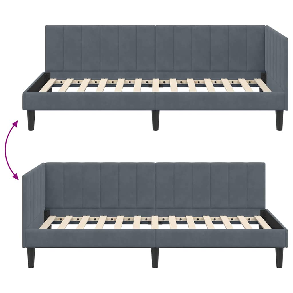 Cadre de lit d'angle Gris foncé 100 x 200 cm Velours - XIOS