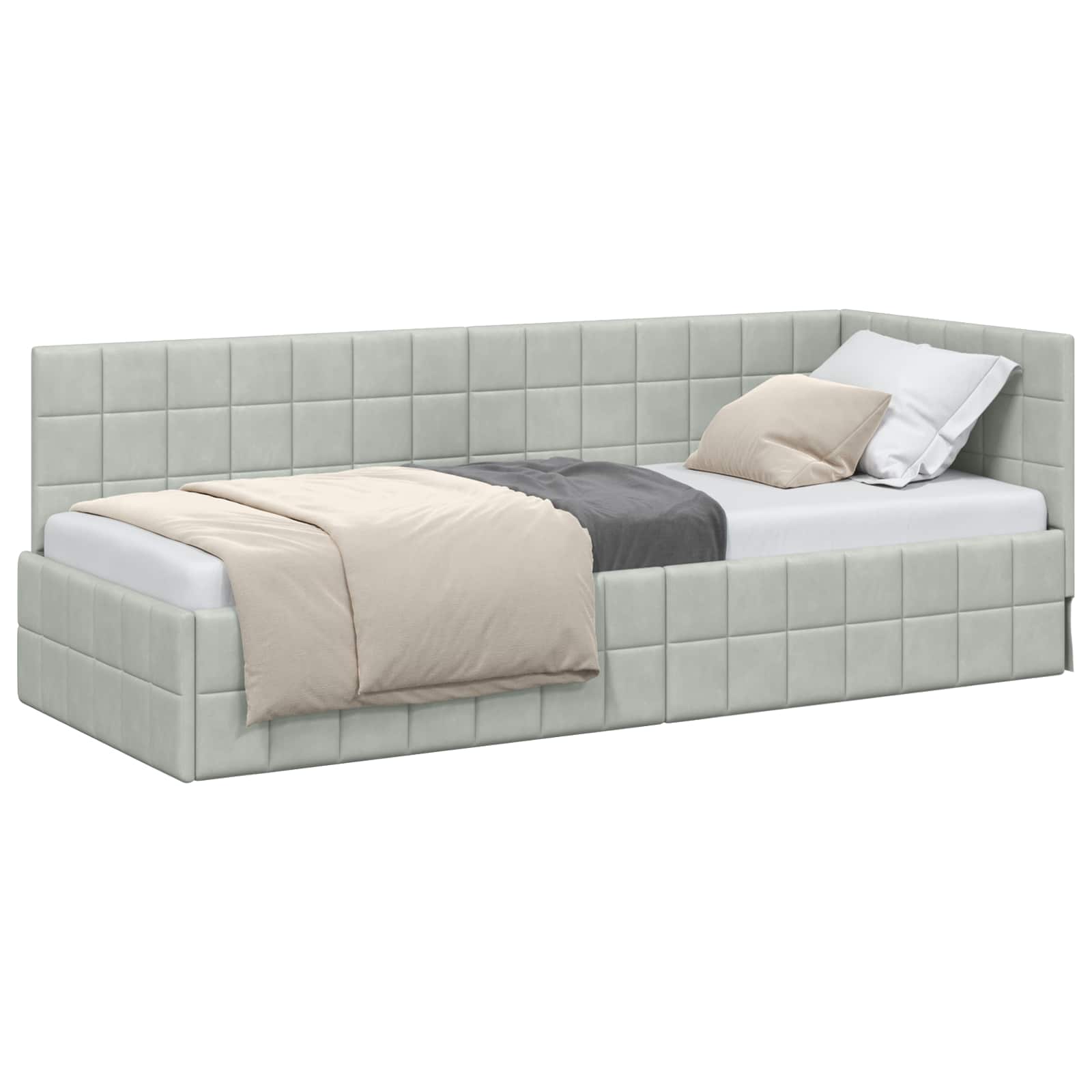 Cadre de lit d'angle Gris clair 80 cm x 200 cm Velours - XIOS