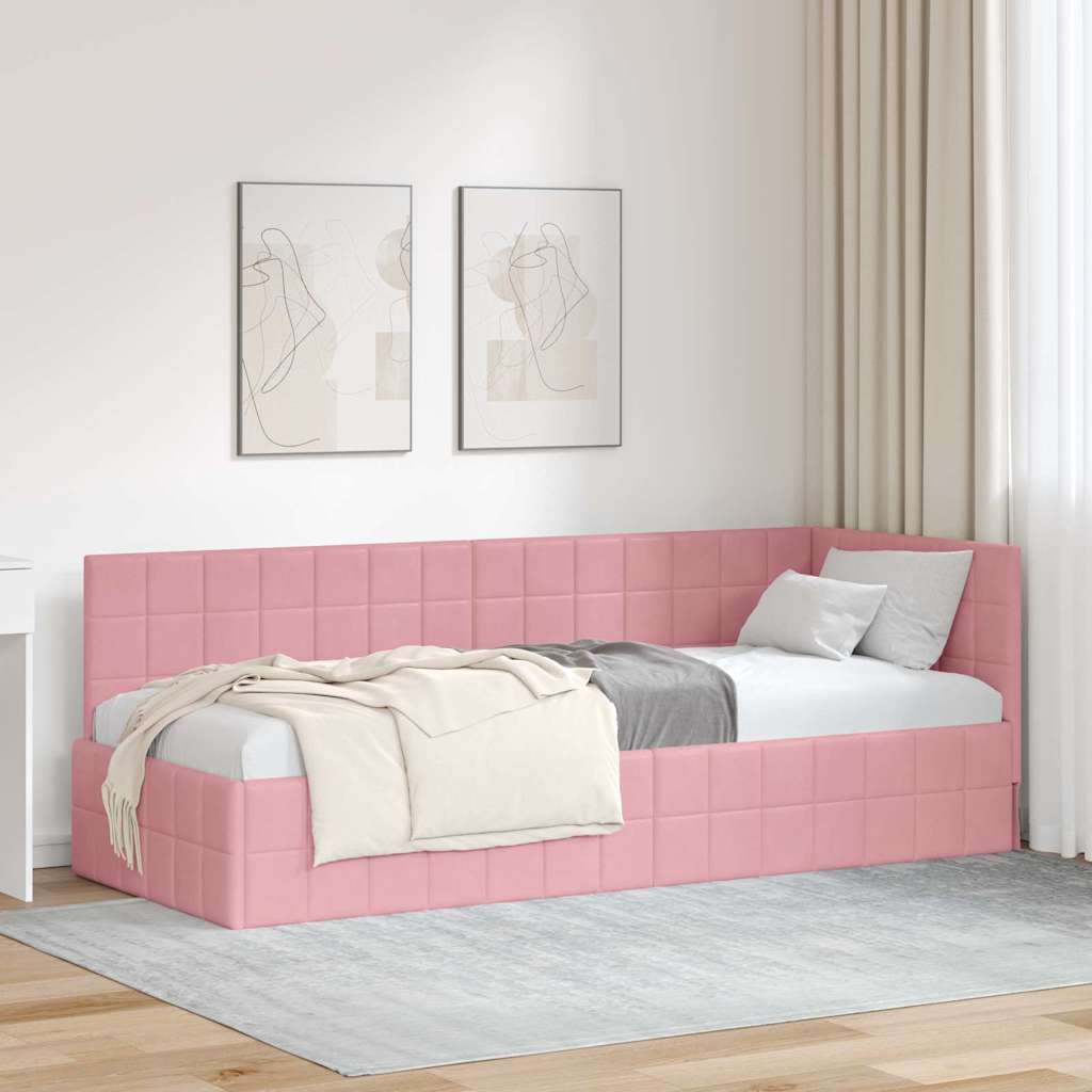 Cadre de lit d'angle avec tête de lit Rose 80 x 200 cm Velours - XIOS