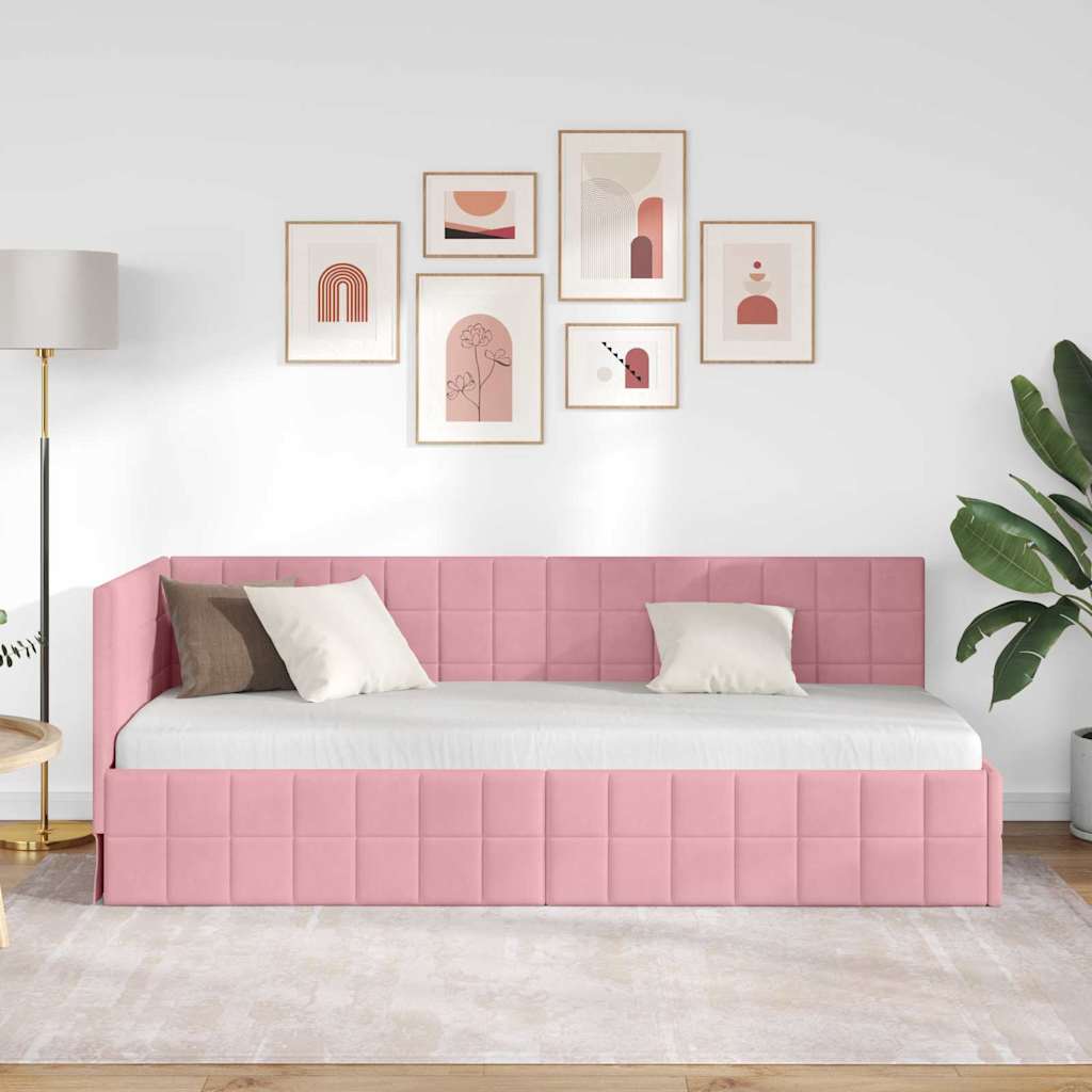 Cadre de lit d'angle avec tête de lit Rose 80 x 200 cm Velours - XIOS