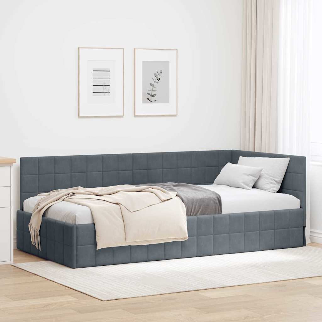 Cadre de lit d'angle Gris foncé 90 x 190 cm Velours - XIOS
