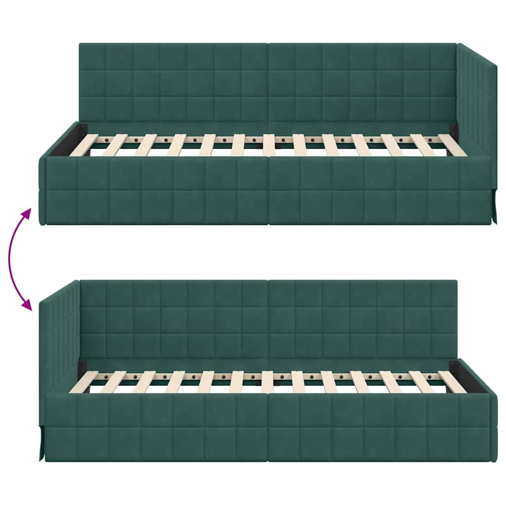 Cadre de lit d'angle Vert foncé 90 cm x 190 cm Velours - XIOS