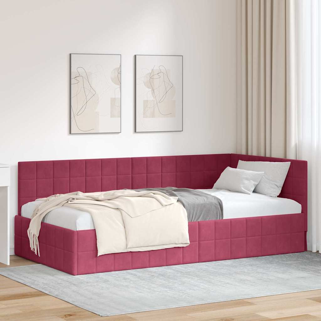 Cadre de lit d'angle Rouge bordeaux 90 x 190 cm Velours - XIOS