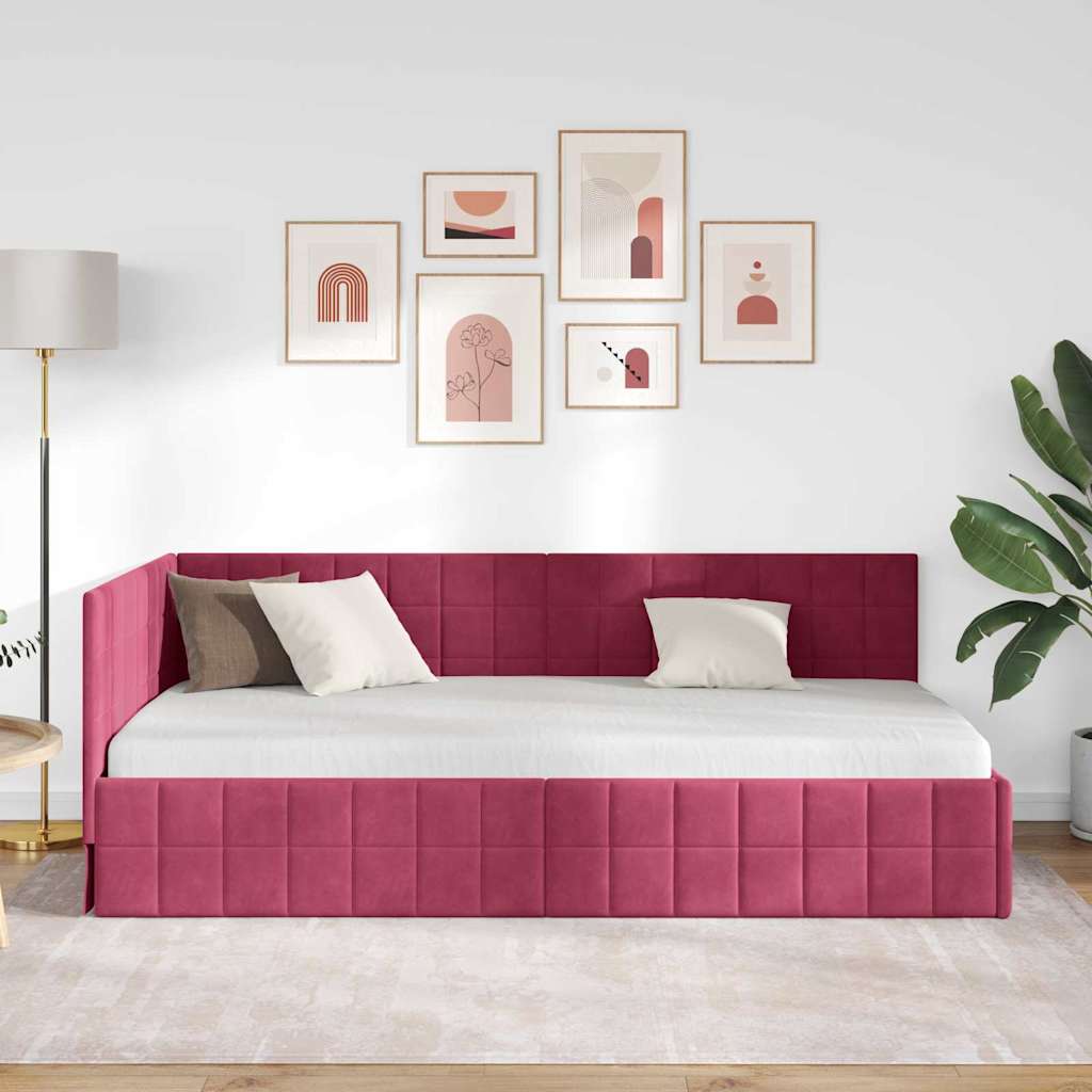Cadre de lit d'angle Rouge bordeaux 90 x 190 cm Velours - XIOS